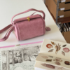 14_3aa8ae91-46a2-4733-b46b-64d853022ad5.png Suede Leather Mini Boston Bag ?C Sunset Pink, Luxury Soft Cowhide Purse with Adjustable Shoulder Strap