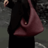 74.gif Burgundy Hand-Woven Leather Hobo Bag Old Money Office Style